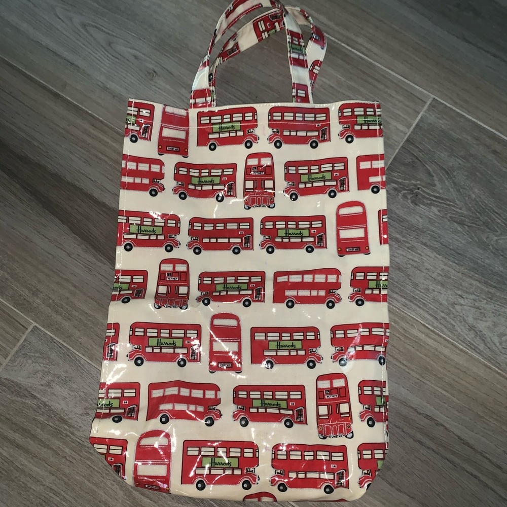 Vintage Retro Harrods PVC Tote Bag Red Bus